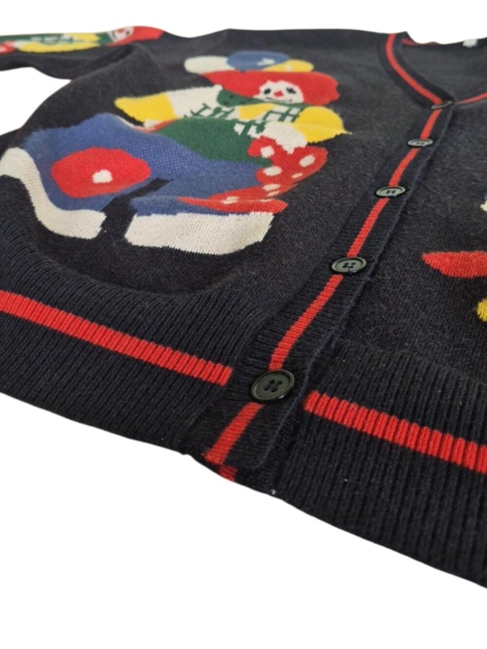 Clown Cardigan Sweater Size L Black Circus Novelty Oversized Retro Clowncore Art - Picture 11 of 14